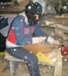 The sawdust even stops the camera from focusing on Marianne rasping her hull. Photo: SR.